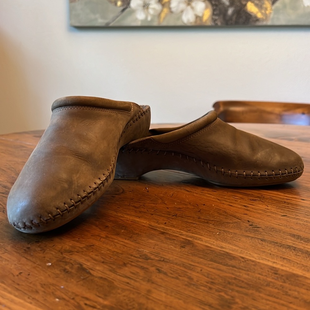 Natural Sport Brown Leather Clogs Size 11M